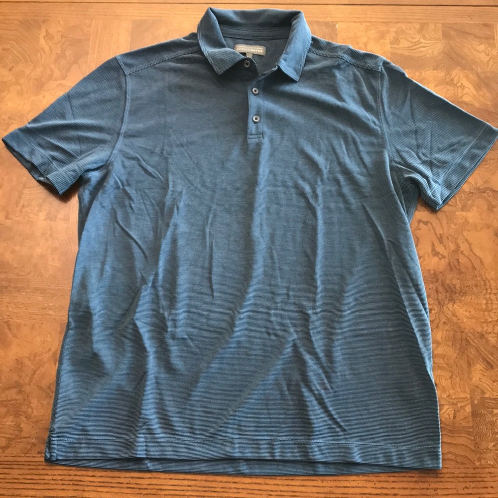 🌻4/$20🌻Men's Denver Hayes Ribbed Blue Polo Shirt Modern fit Large